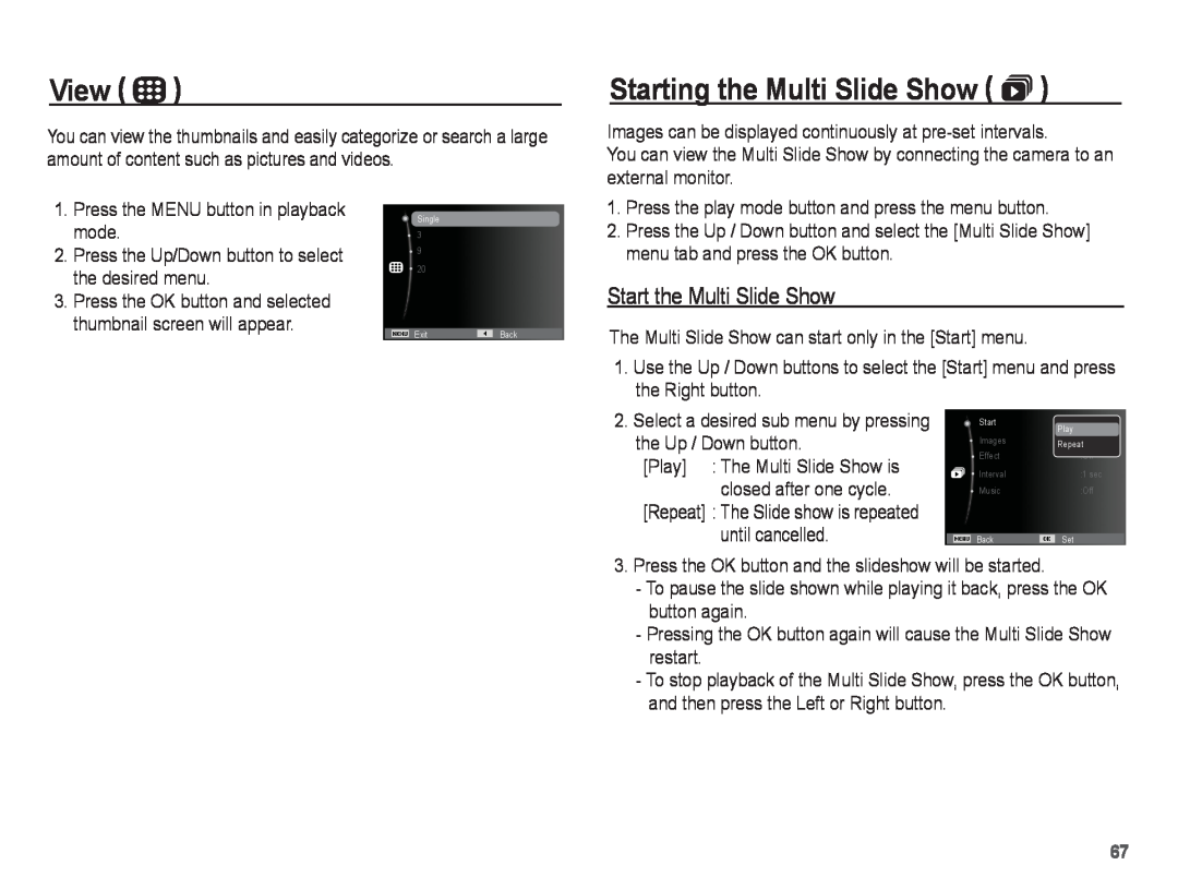 Samsung ST50 user manual View, Starting the Multi Slide Show , Start the Multi Slide Show 