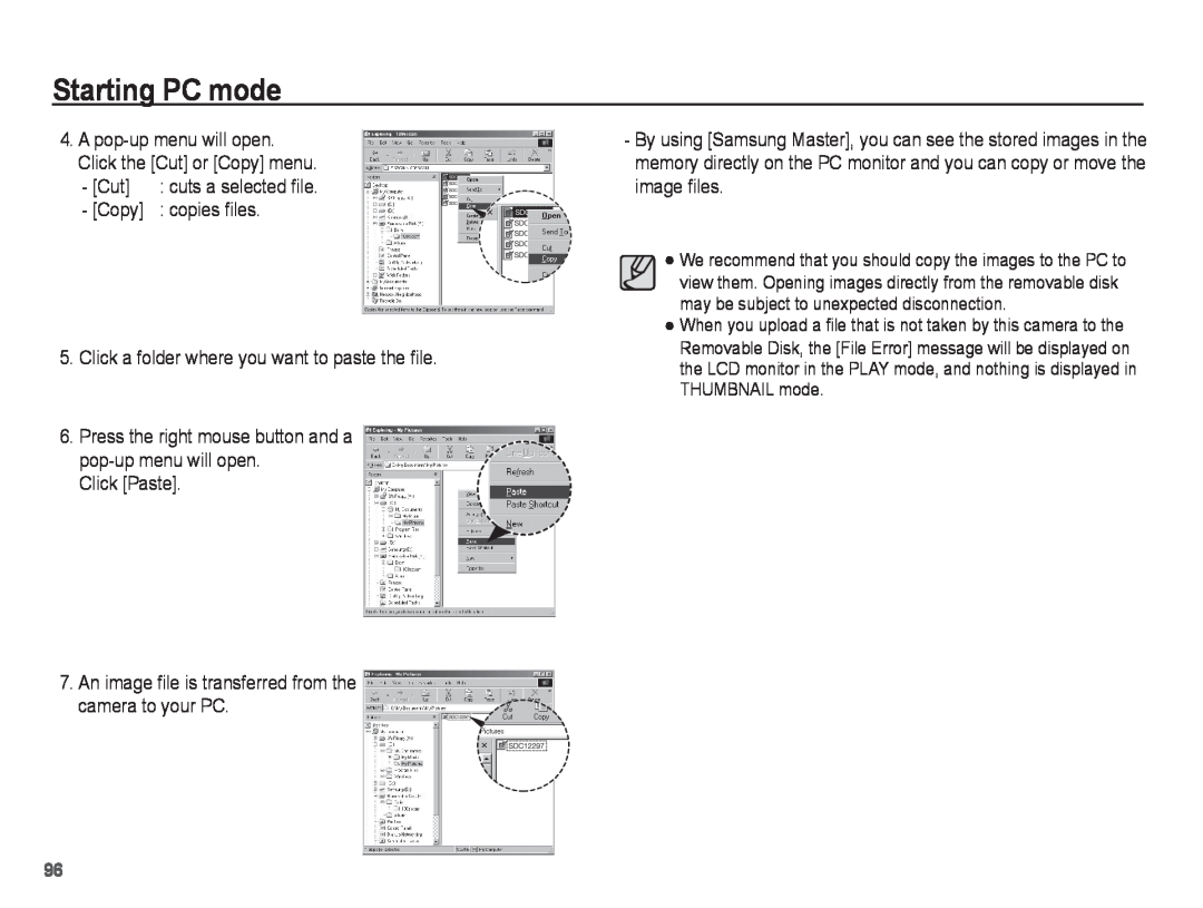 Samsung ST50 user manual Starting PC mode, Copy 