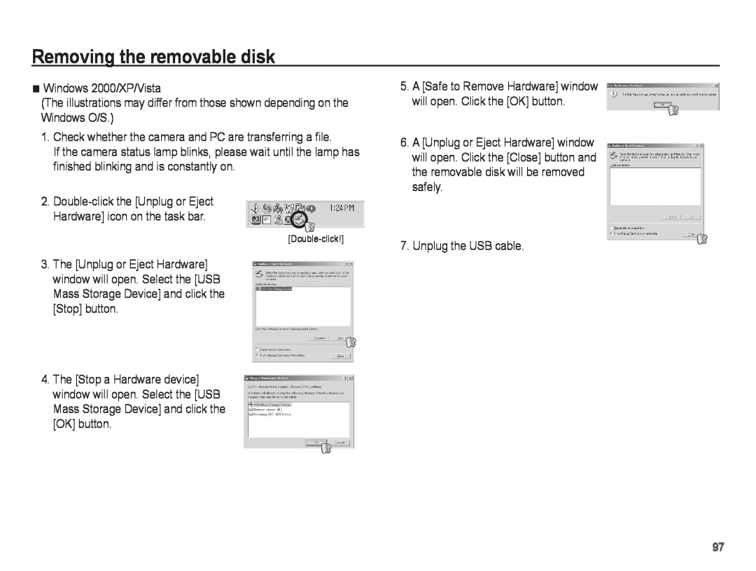 Samsung ST50 user manual Removing the removable disk 