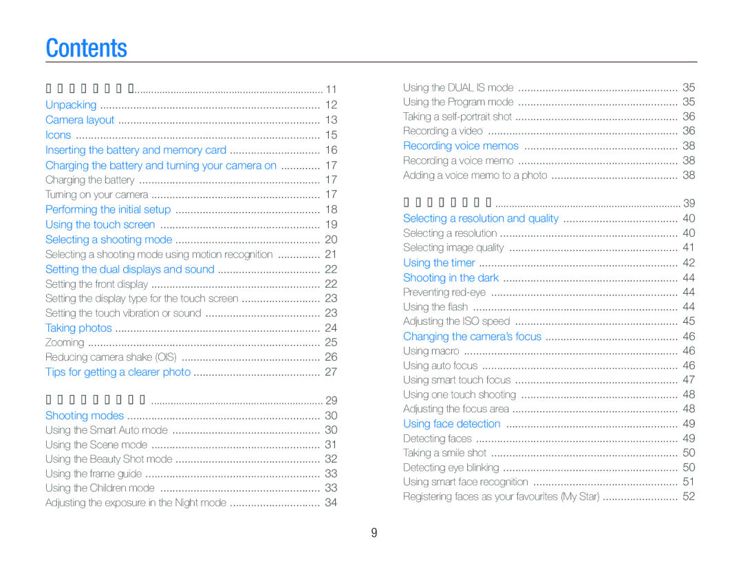 Samsung ST550 user manual Contents 