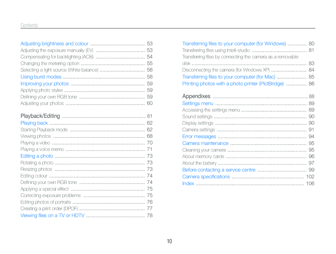 Samsung ST550 user manual Contents 