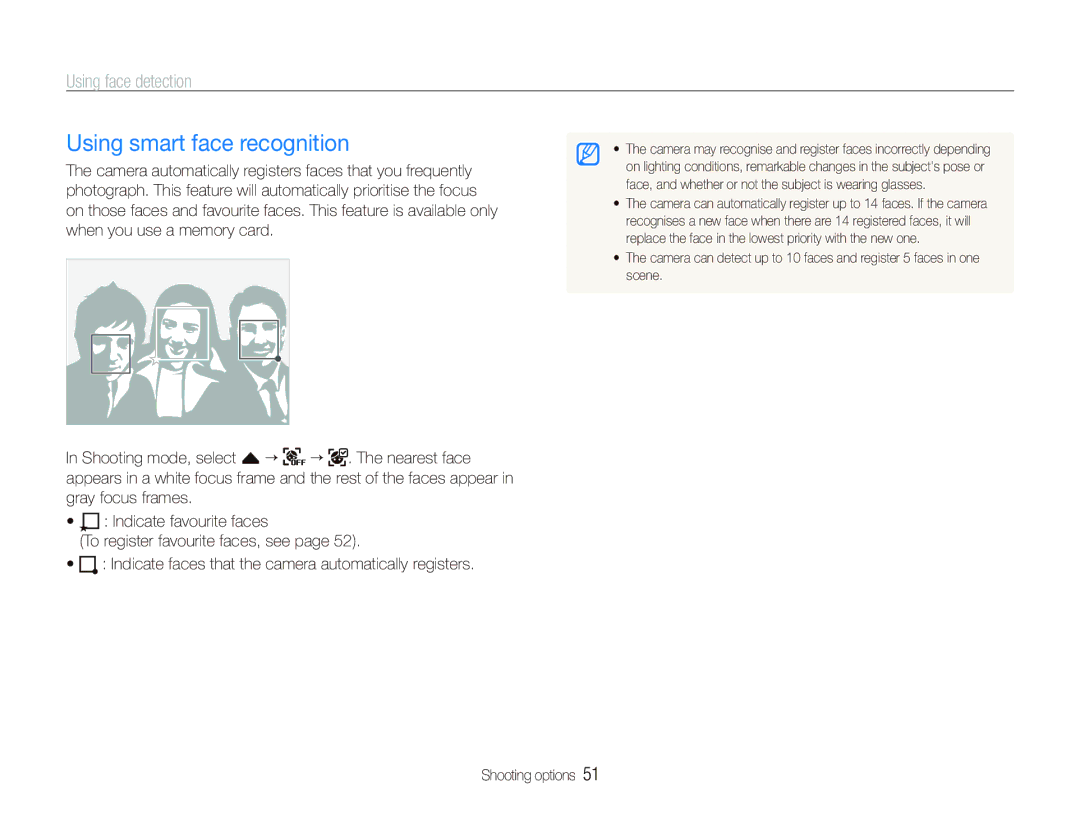 Samsung ST550 user manual Using smart face recognition 