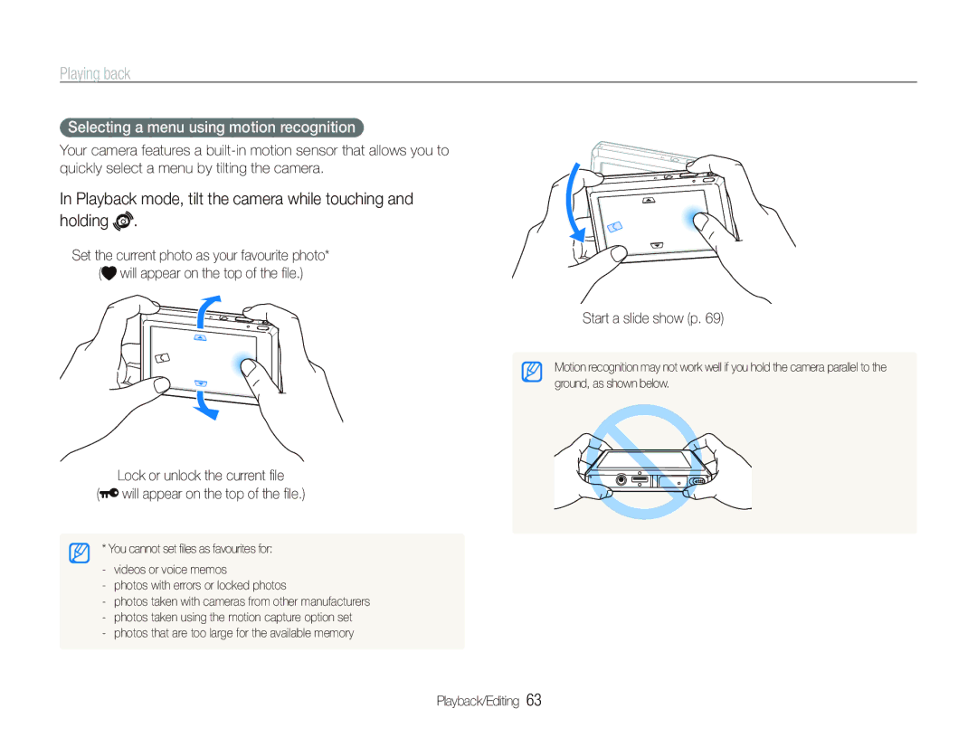 Samsung ST550 user manual Playing back, Playback mode, tilt the camera while touching and holding, Start a slide show p 