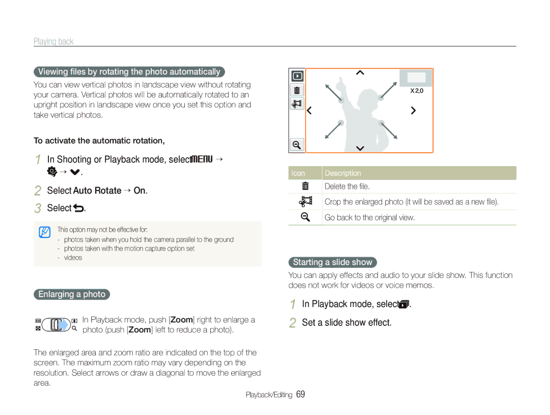 Samsung ST550 user manual Playback mode, select Set a slide show effect, Viewing ﬁles by rotating the photo automatically 