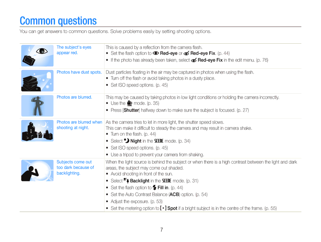 Samsung ST550 user manual Common questions 