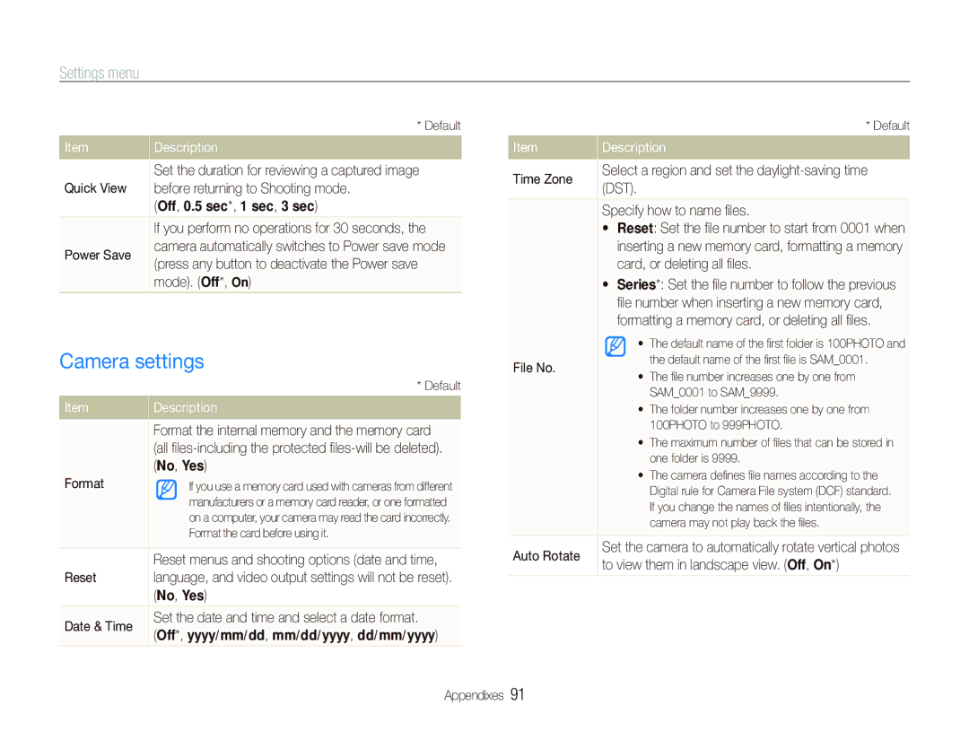 Samsung ST550 user manual Camera settings 