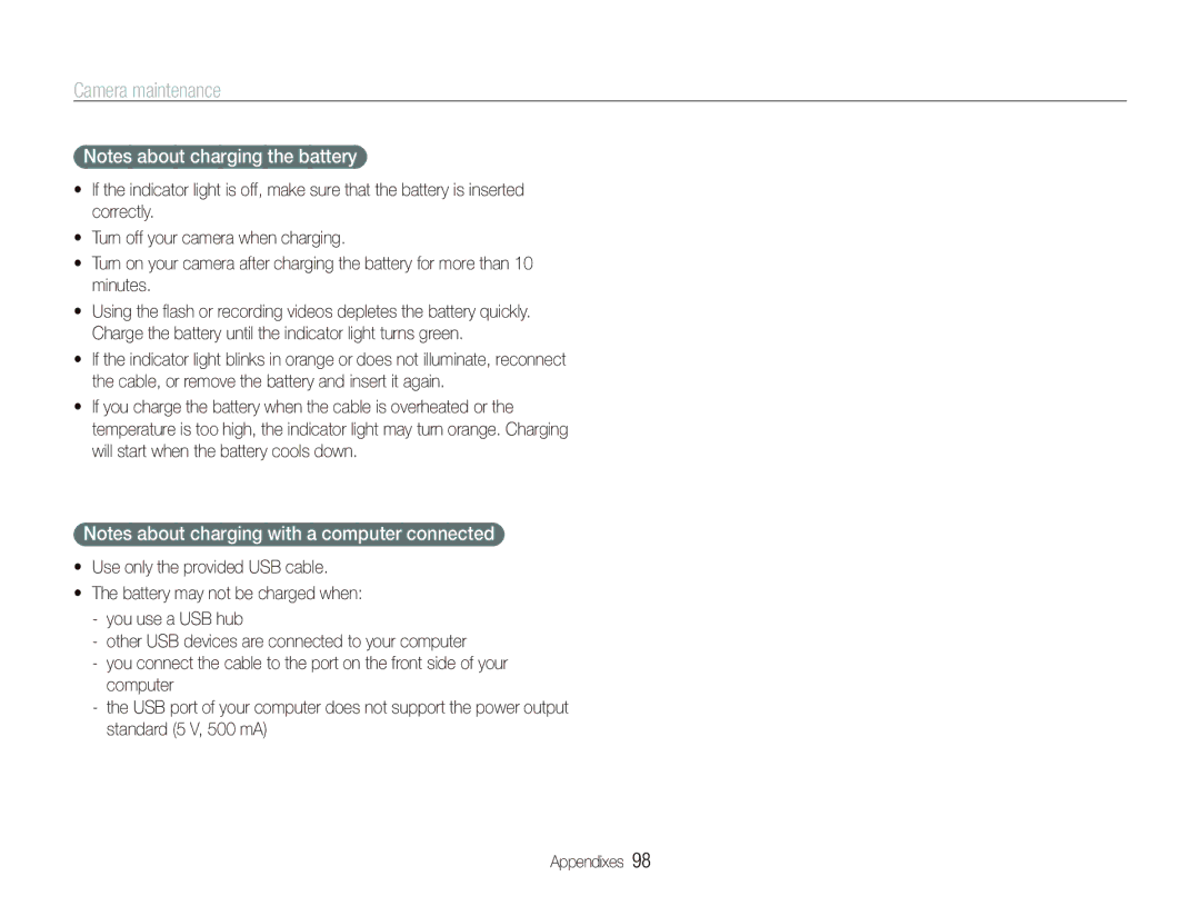 Samsung ST550 user manual Camera maintenance 