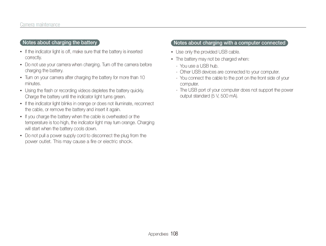 Samsung ST600 user manual Camera maintenance 