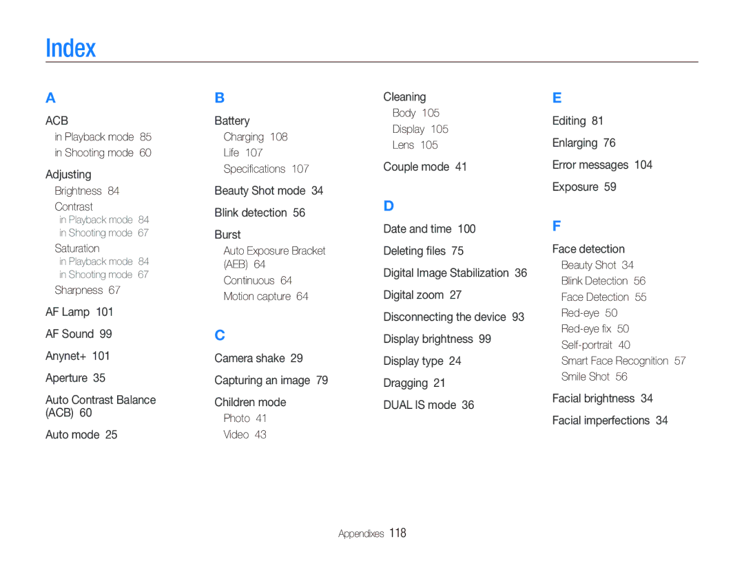 Samsung ST600 user manual Index 