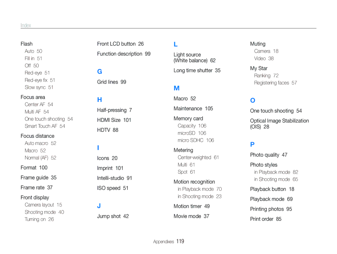 Samsung ST600 user manual Index 