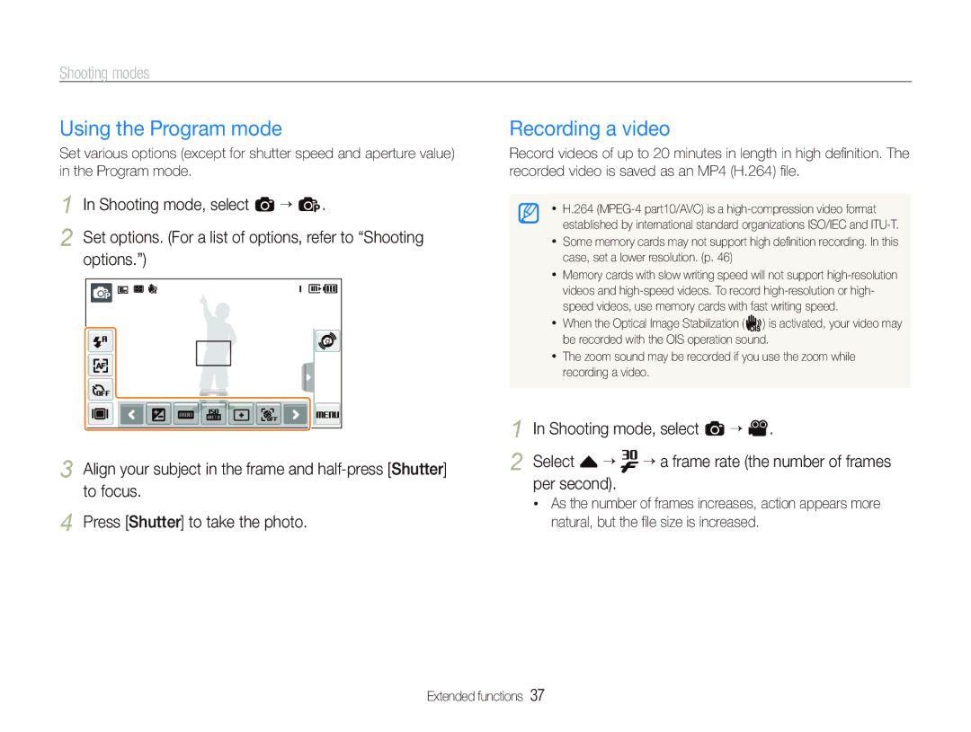 Samsung ST600 user manual Using the Program mode, Recording a video 