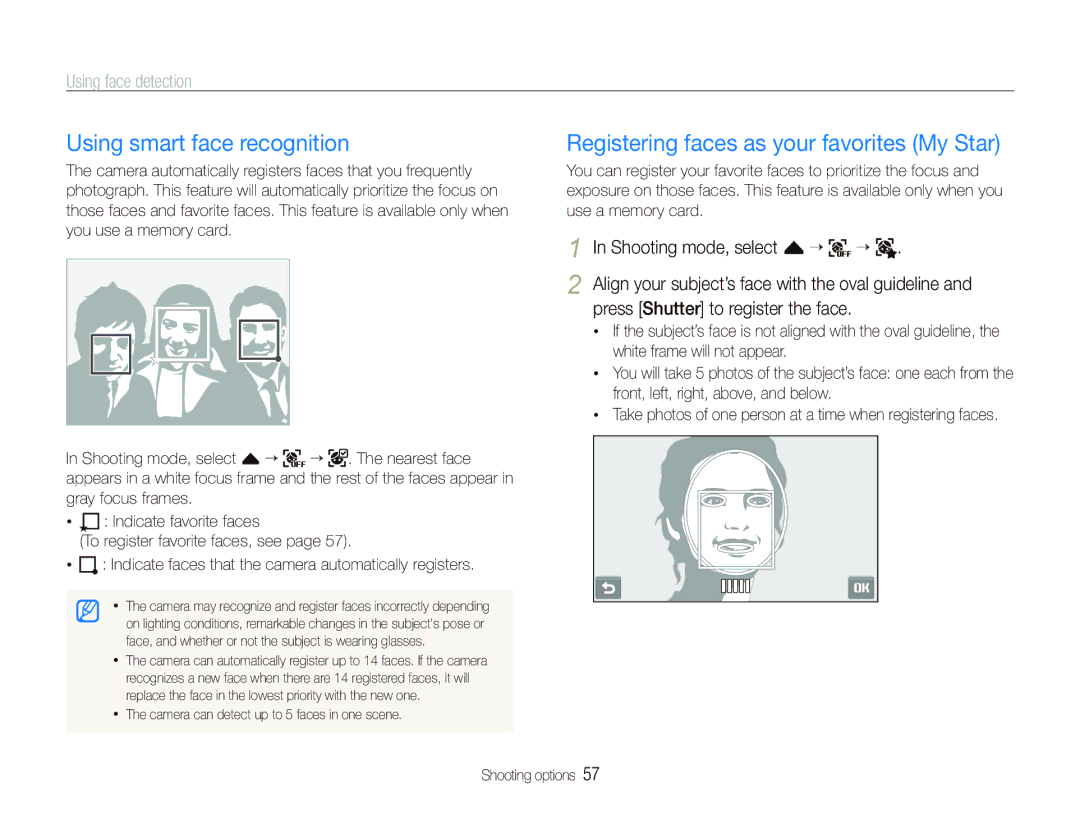 Samsung ST600 user manual Using smart face recognition, Registering faces as your favorites My Star 