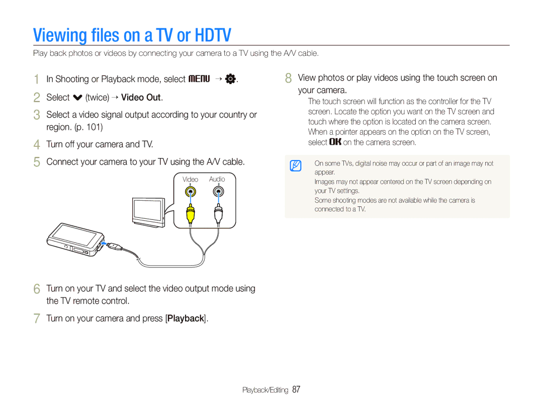 Samsung ST600 user manual Viewing ﬁles on a TV or Hdtv, Select on the camera screen 