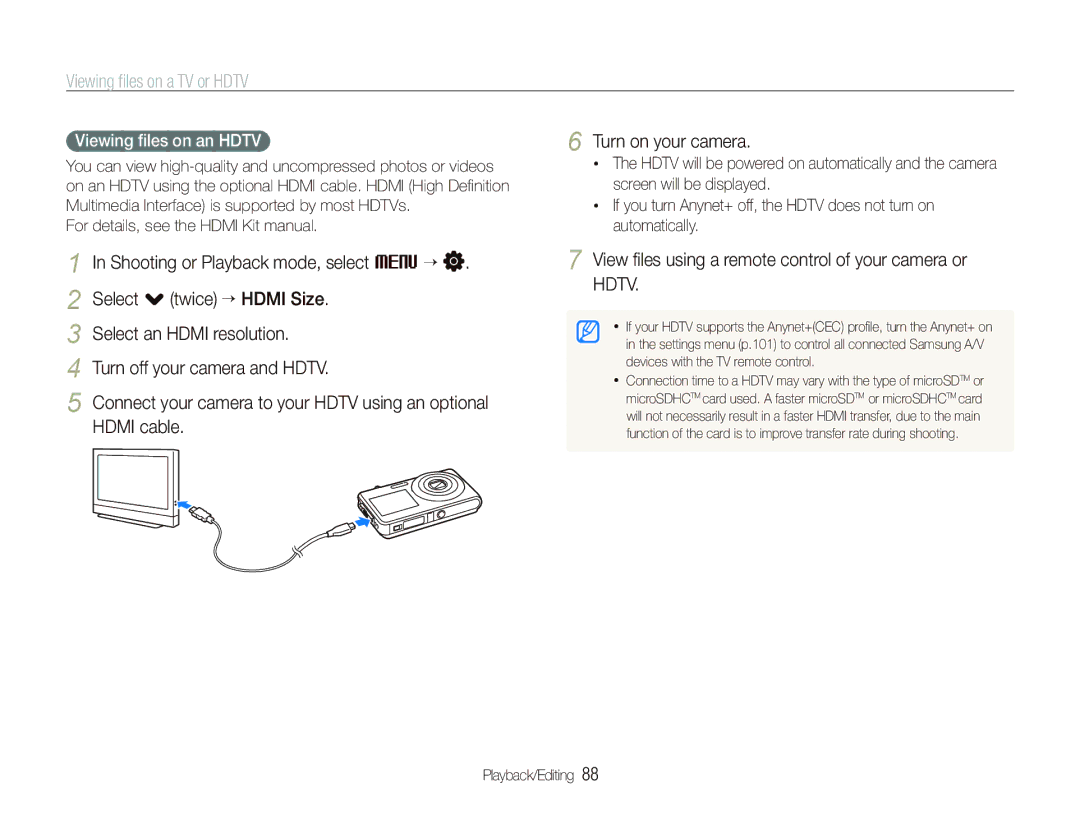 Samsung ST600 user manual Viewing ﬁles on a TV or Hdtv 