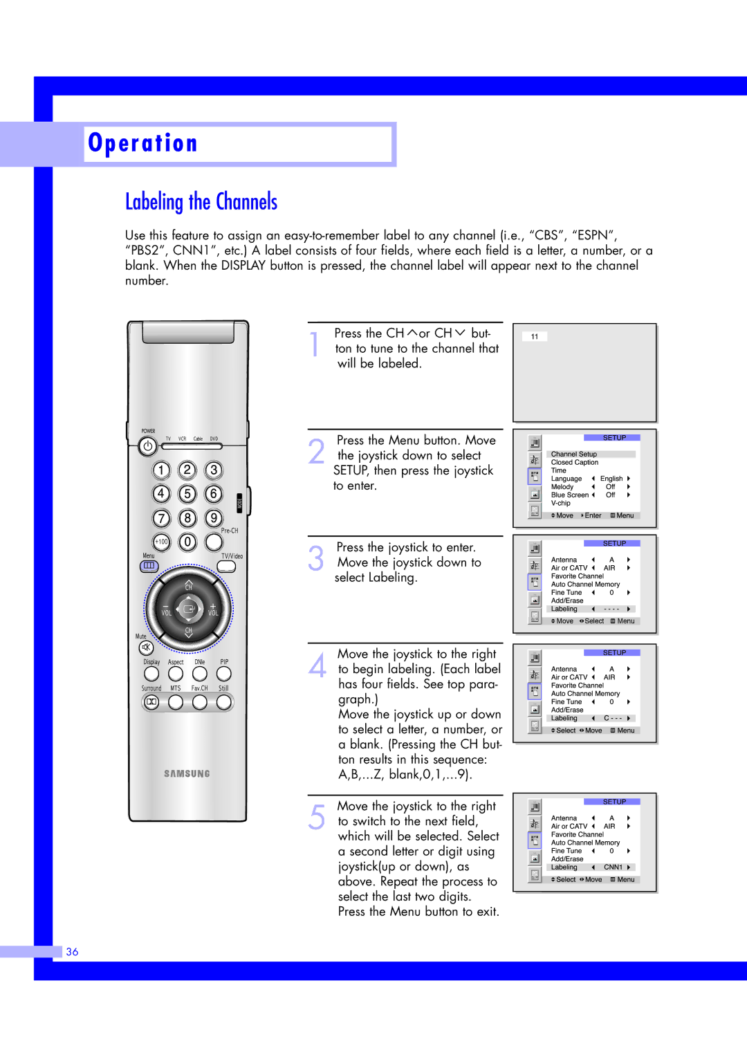 Samsung ST61L2HD, ST50L2HD instruction manual Labeling the Channels 