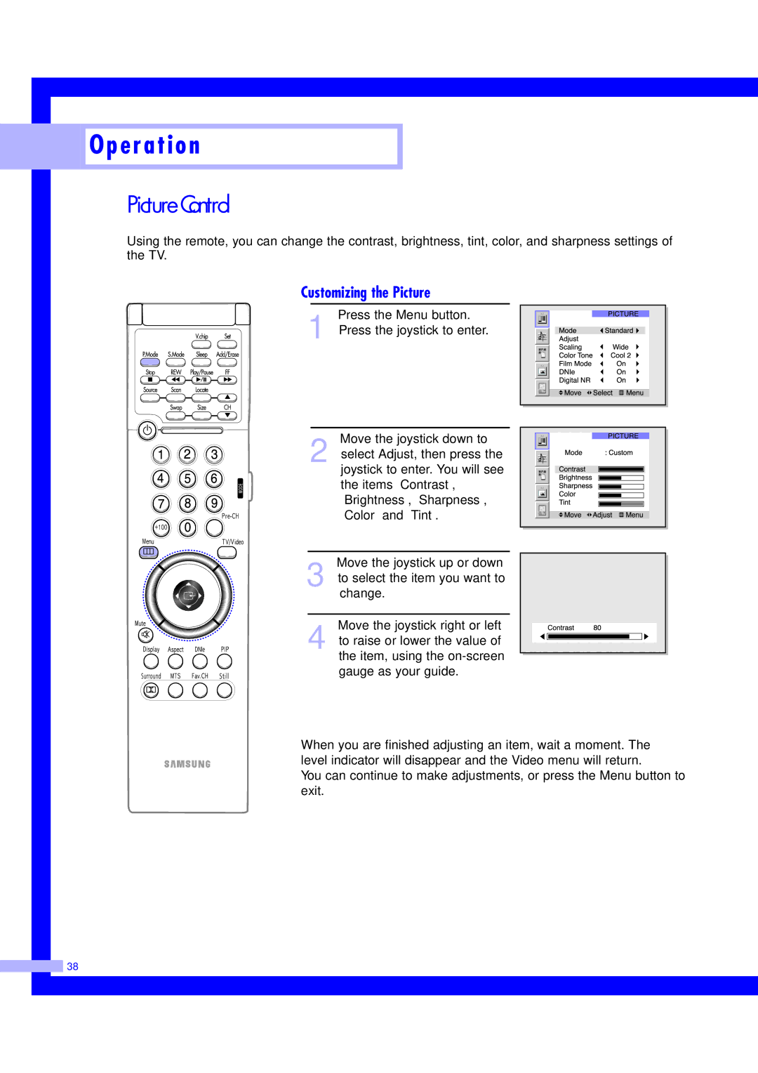 Samsung ST61L2HD, ST50L2HD instruction manual Picture Control, Customizing the Picture 