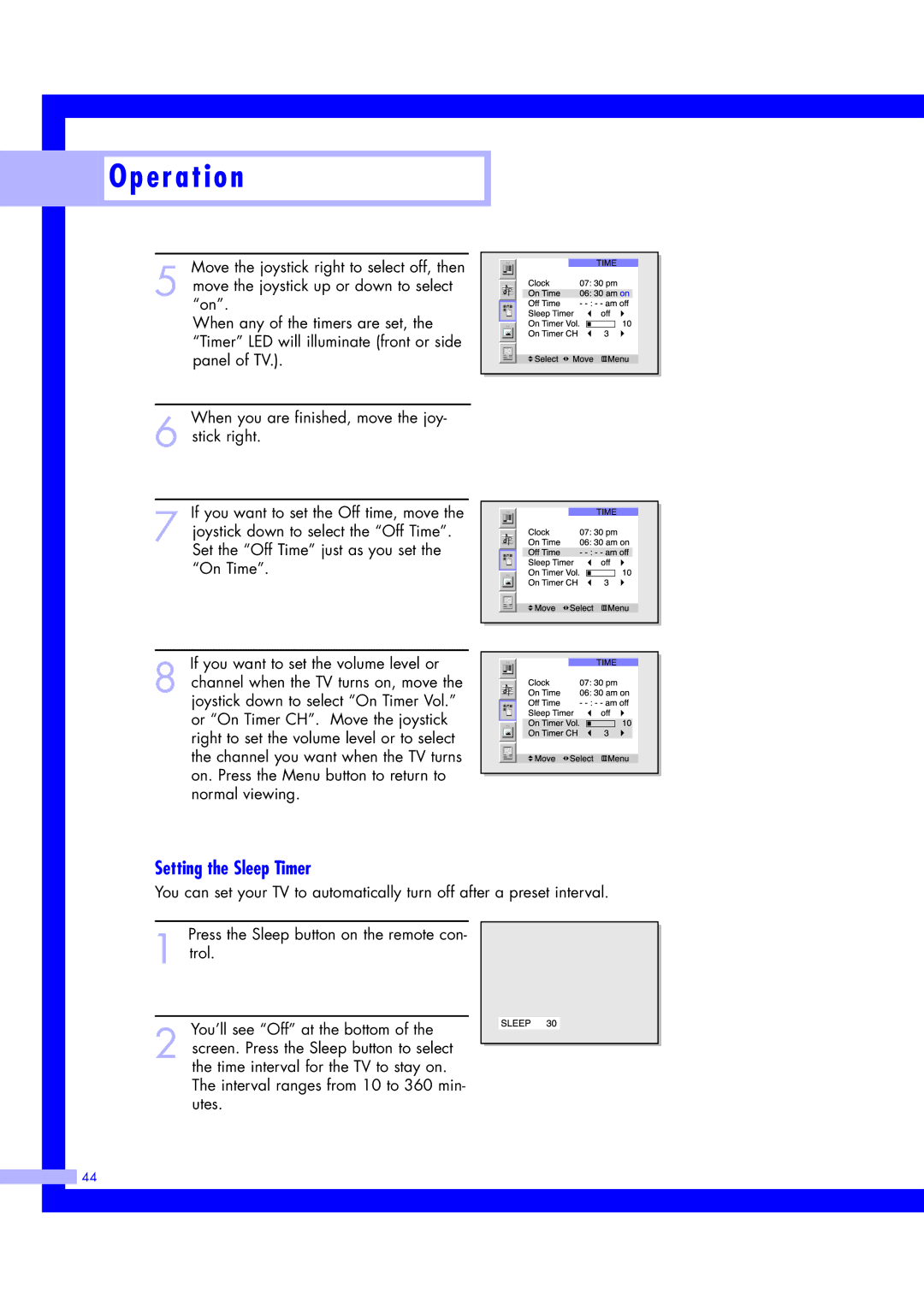 Samsung ST61L2HD, ST50L2HD instruction manual Setting the Sleep Timer 