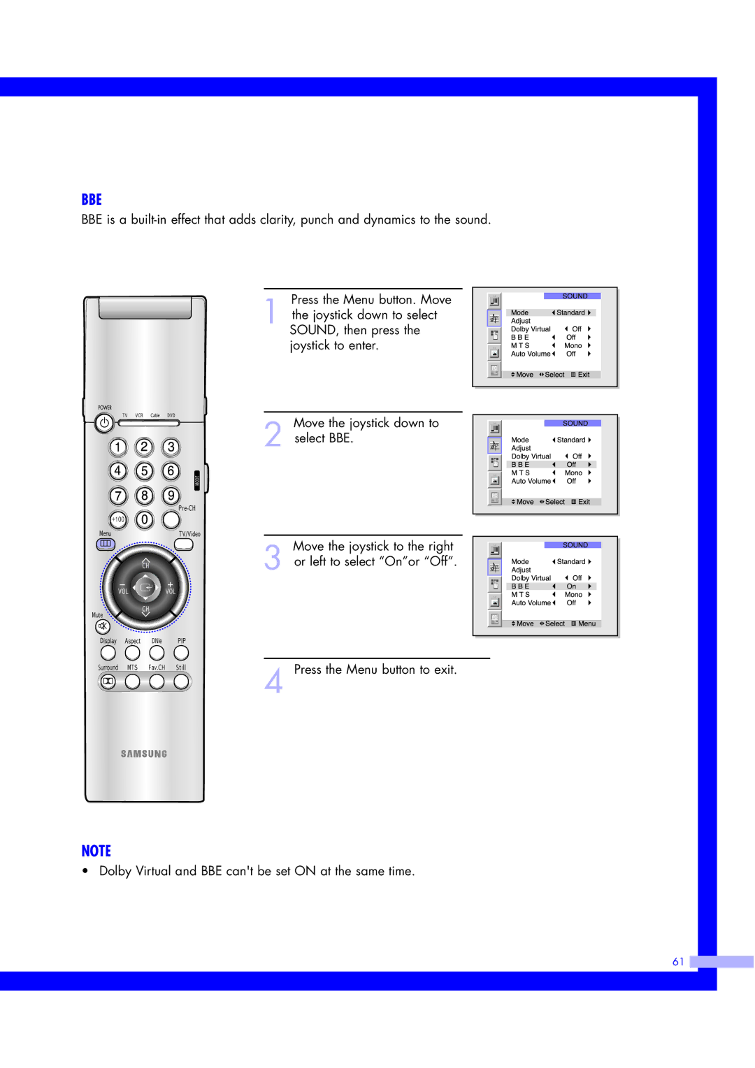 Samsung ST50L2HD, ST61L2HD instruction manual Bbe 