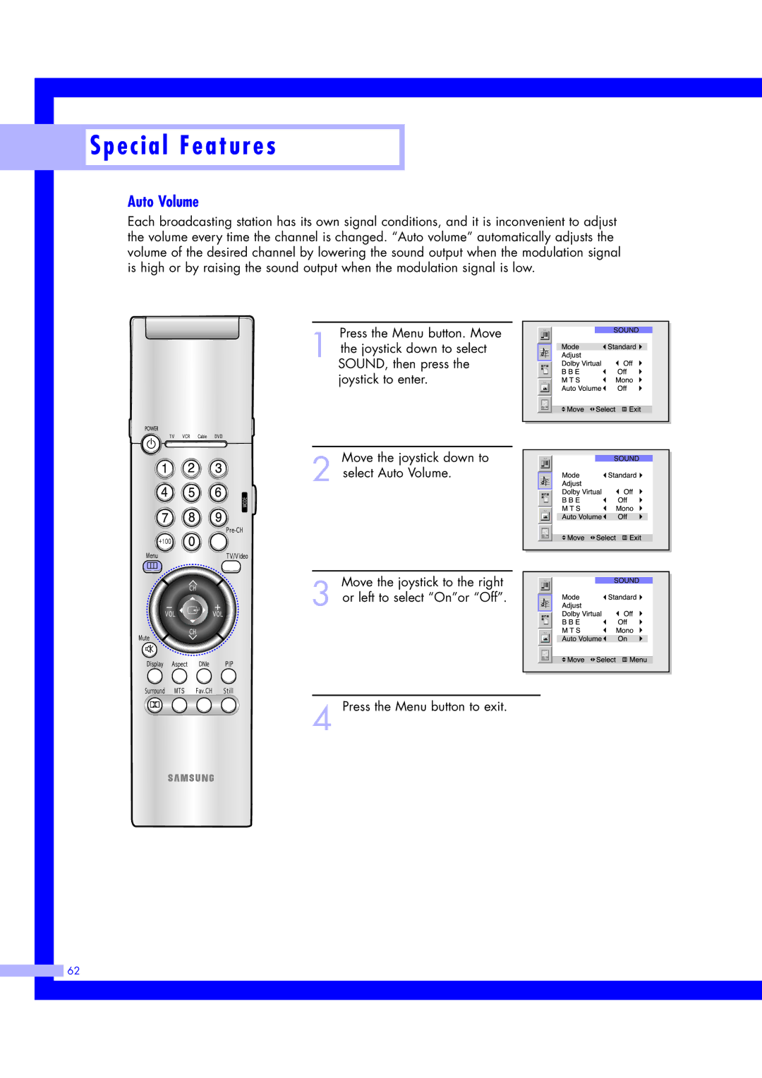 Samsung ST61L2HD, ST50L2HD instruction manual Auto Volume 