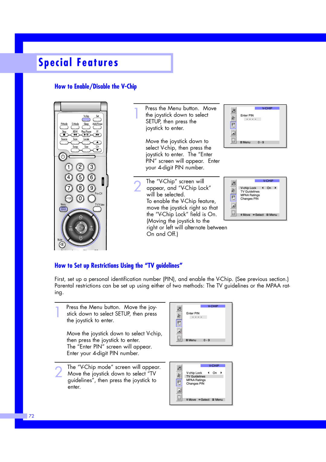 Samsung ST61L2HD, ST50L2HD How to Enable/Disable the V-Chip, How to Set up Restrictions Using the TV guidelines 