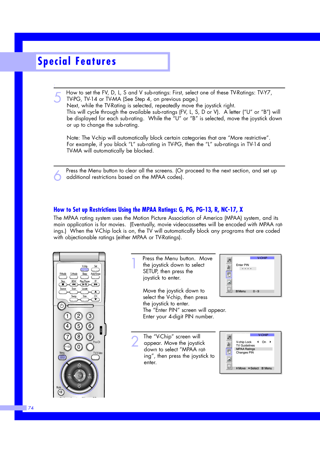 Samsung ST61L2HD, ST50L2HD instruction manual Move the joystick down to select the V-chip, then press 