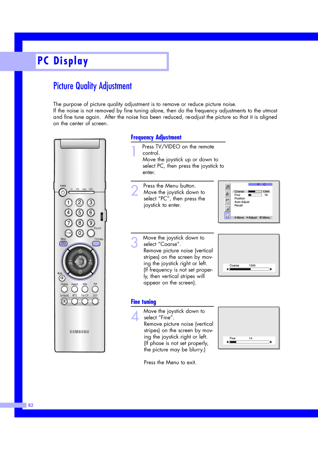 Samsung ST61L2HD, ST50L2HD instruction manual Picture Quality Adjustment, Frequency Adjustment, Fine tuning 