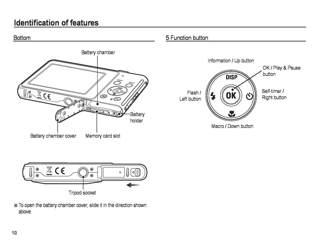 Samsung ST71, ST70 manual Bottom, Function button, Identiﬁcation of features 