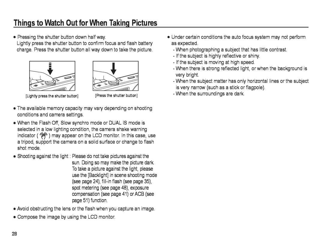 Samsung ST71, ST70 manual Things to Watch Out for When Taking Pictures 