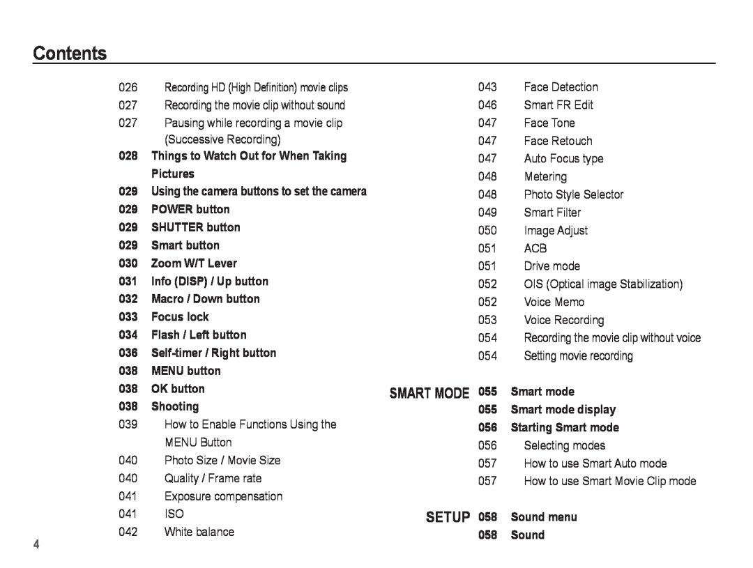 Samsung ST71, ST70 manual Contents, Things to Watch Out for When Taking Pictures 