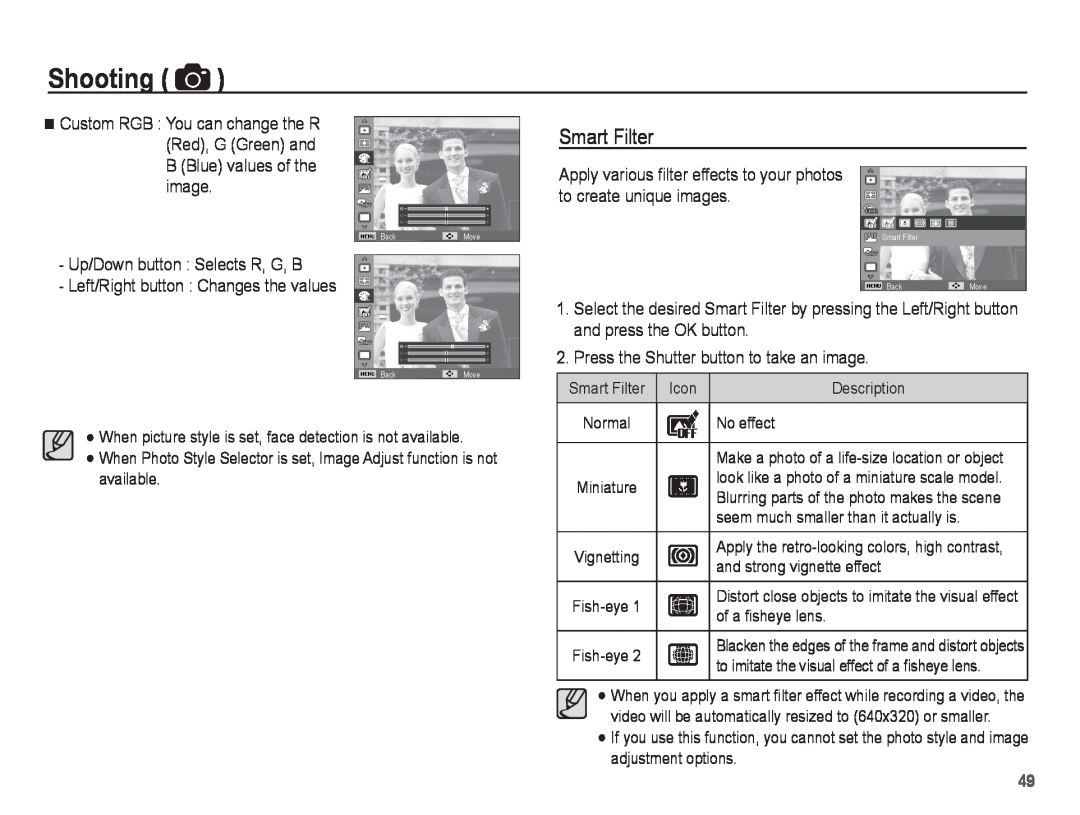 Samsung ST70, ST71 manual Smart Filter, Shooting 