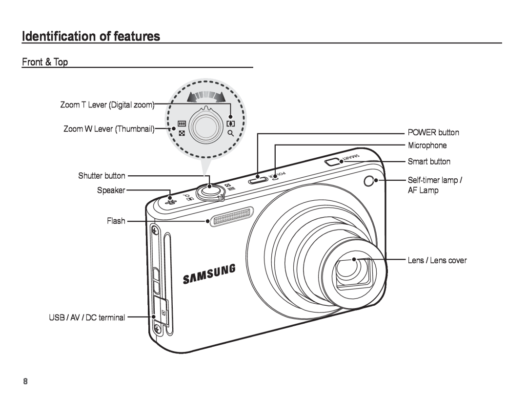 Samsung ST71, ST70 manual Identiﬁcation of features, Front & Top 