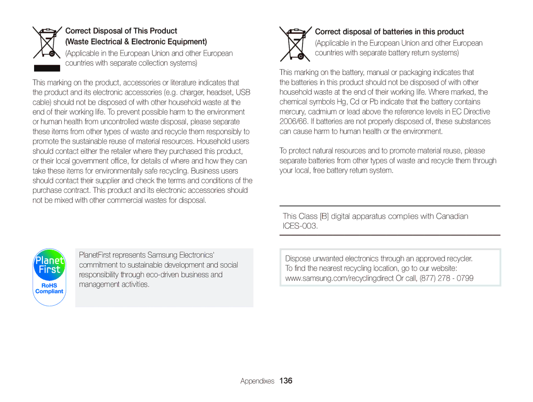 Samsung ST700 user manual Correct Disposal of This Product 