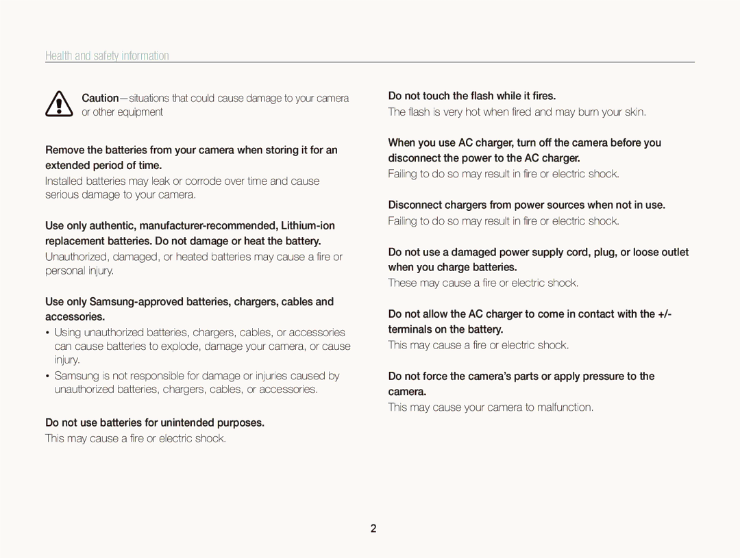 Samsung ST700 user manual Health and safety information 