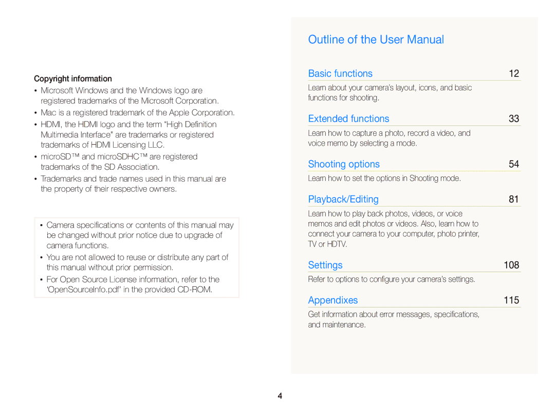 Samsung ST700 user manual 108, 115 