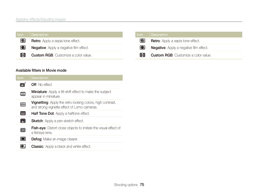 Samsung ST700 user manual Applying effects/Adjusting images 