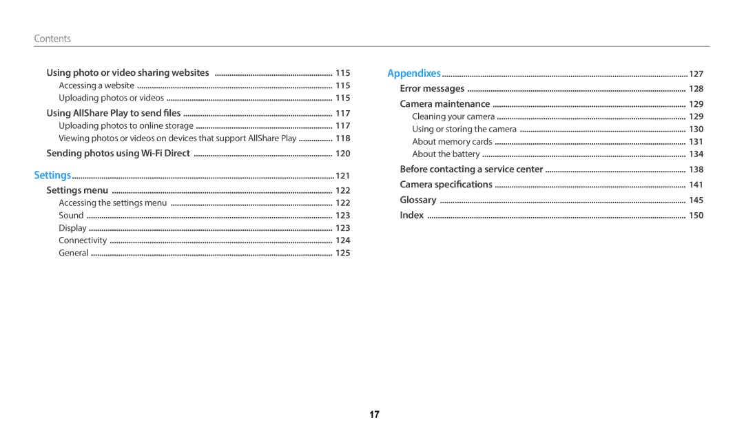 Samsung ST150F, ST73, ST72, ST152F, ST151F user manual 115 