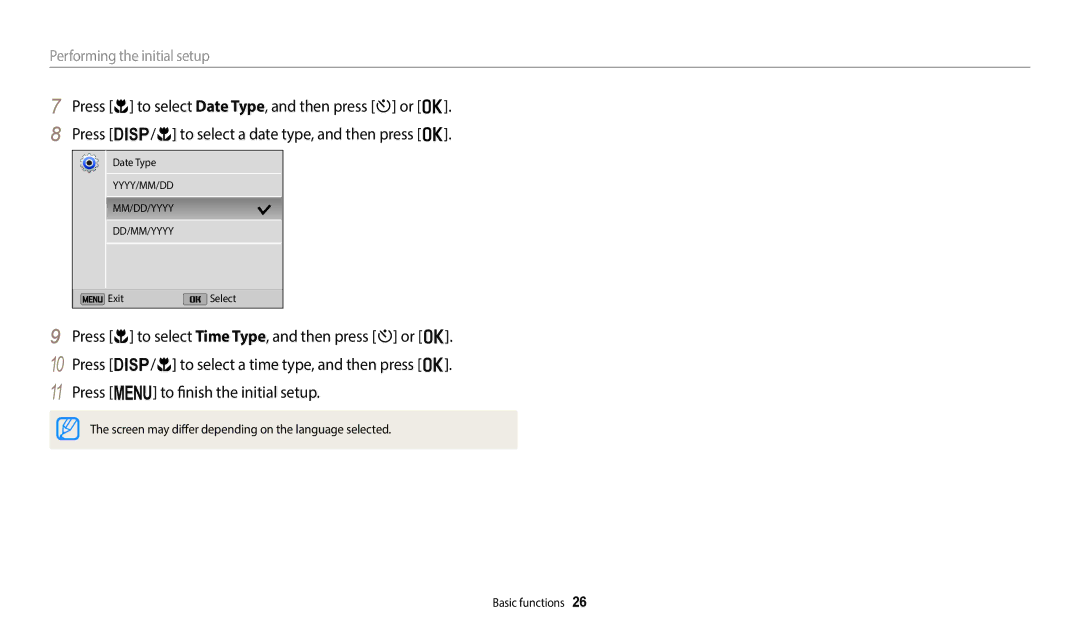 Samsung ST152F, ST73, ST72, ST150F, ST151F user manual Performing the initial setup 