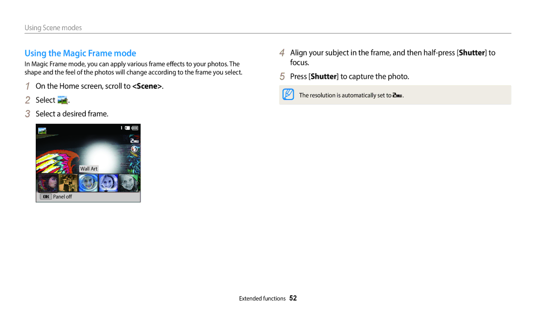 Samsung ST150F, ST73, ST72, ST152F, ST151F user manual Using the Magic Frame mode 