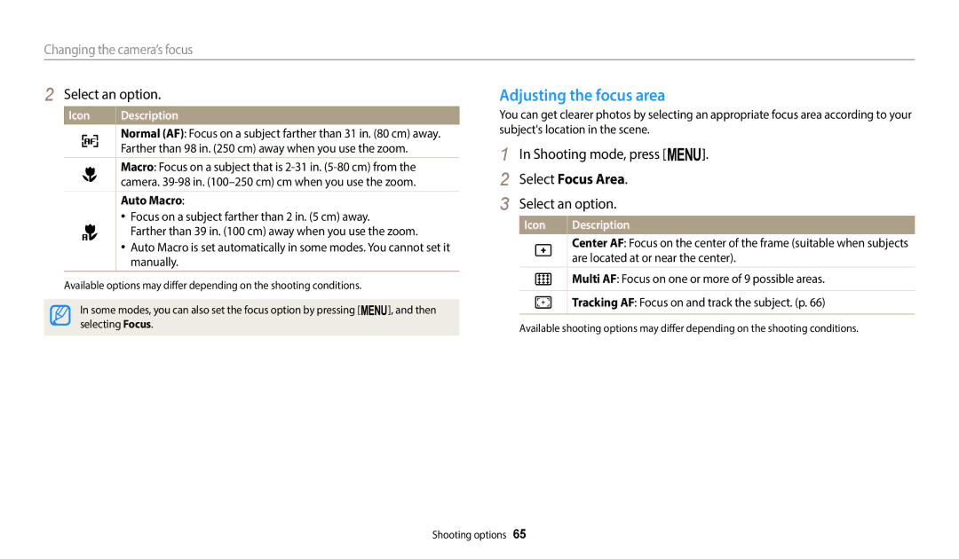 Samsung ST72, ST73, ST152F, ST150F, ST151F user manual Adjusting the focus area, Select Focus Area, Auto Macro 