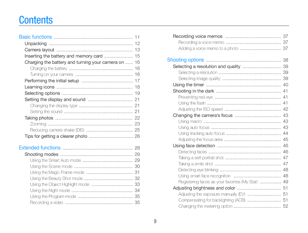 Samsung EC-ST90ZZBPSUS, EC-ST90ZZBPUUS user manual Contents 