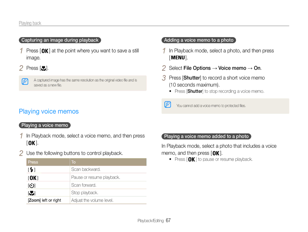 Samsung EC-ST90ZZBPUUS user manual Playing voice memos, Image Press, Playback mode, select a photo that includes a voice 