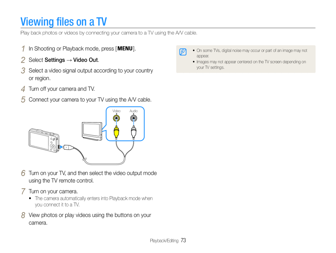 Samsung EC-ST90ZZBPUUS, EC-ST90ZZBPSUS user manual Viewing files on a TV 