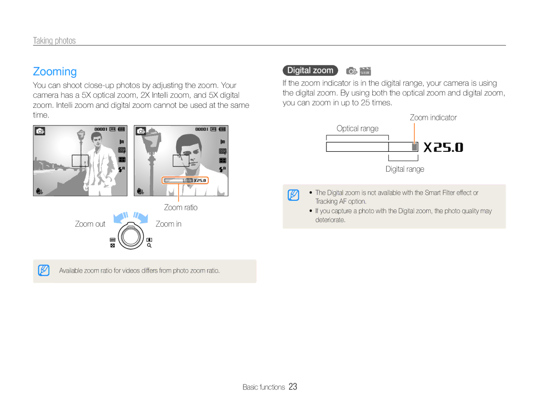 Samsung ST90, ST91 user manual Zooming, Taking photos, Digital zoom 