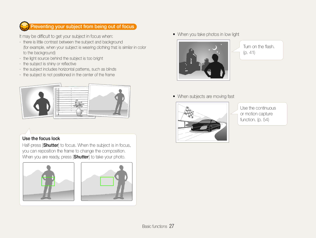 Samsung ST90, ST91 user manual Preventing your subject from being out of focus, Use the focus lock 