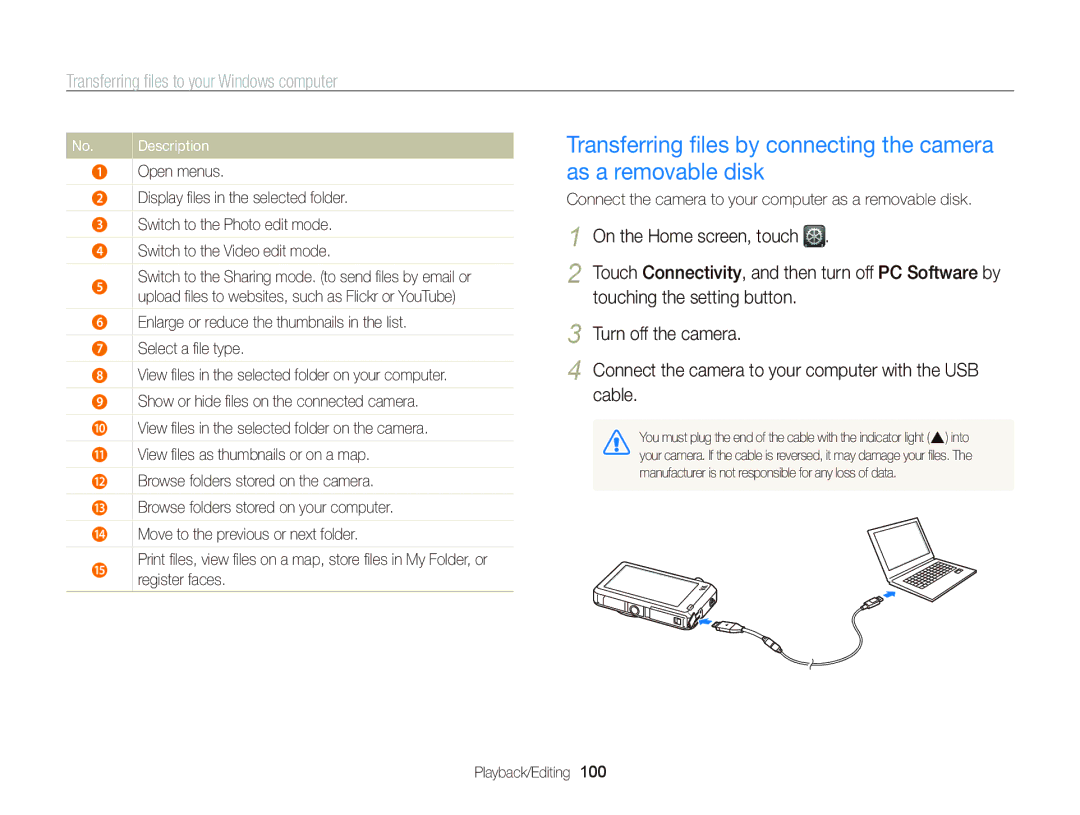 Samsung ST95 user manual Open menus, Connect the camera to your computer as a removable disk 