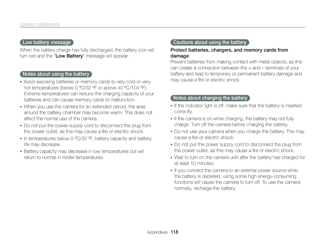 Samsung ST95 user manual Low battery message 