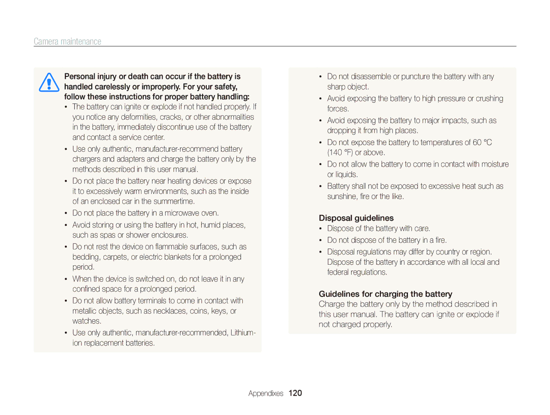 Samsung ST95 user manual Camera maintenance 