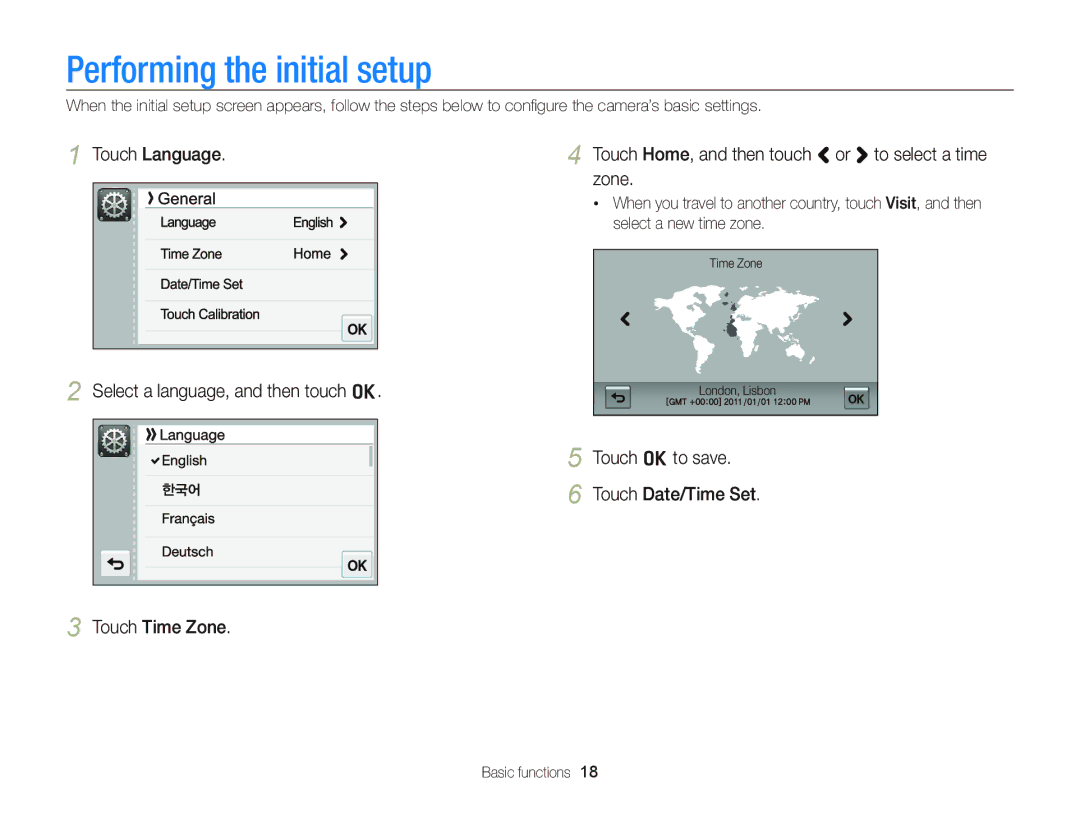 Samsung ST95 user manual Performing the initial setup 