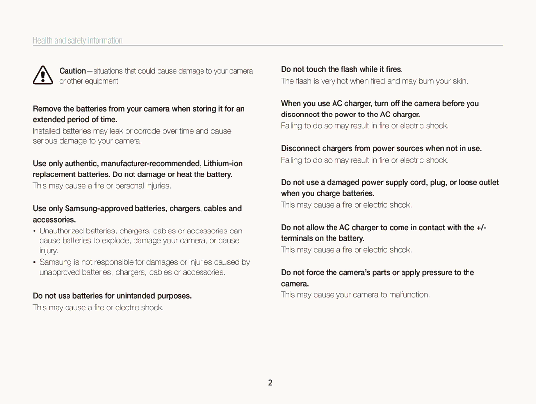 Samsung ST95 user manual Health and safety information 