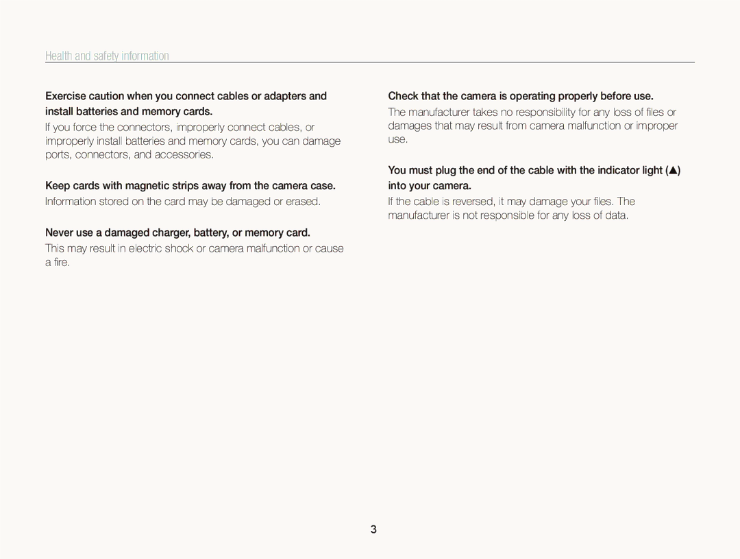 Samsung ST95 user manual Health and safety information 